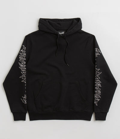 Welcome Barb Sleeve Embroidered Pigment-Dyed Hoodie in Black
