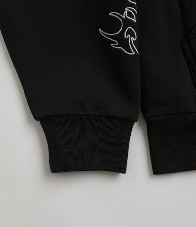 Welcome Barb Sleeve Embroidered Pigment-Dyed Hoodie in Black