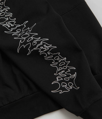 Welcome Barb Sleeve Embroidered Pigment-Dyed Hoodie in Black