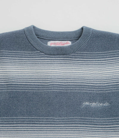 Yardsale Ripple Chenille Crewneck Sweatshirt in White and Blue