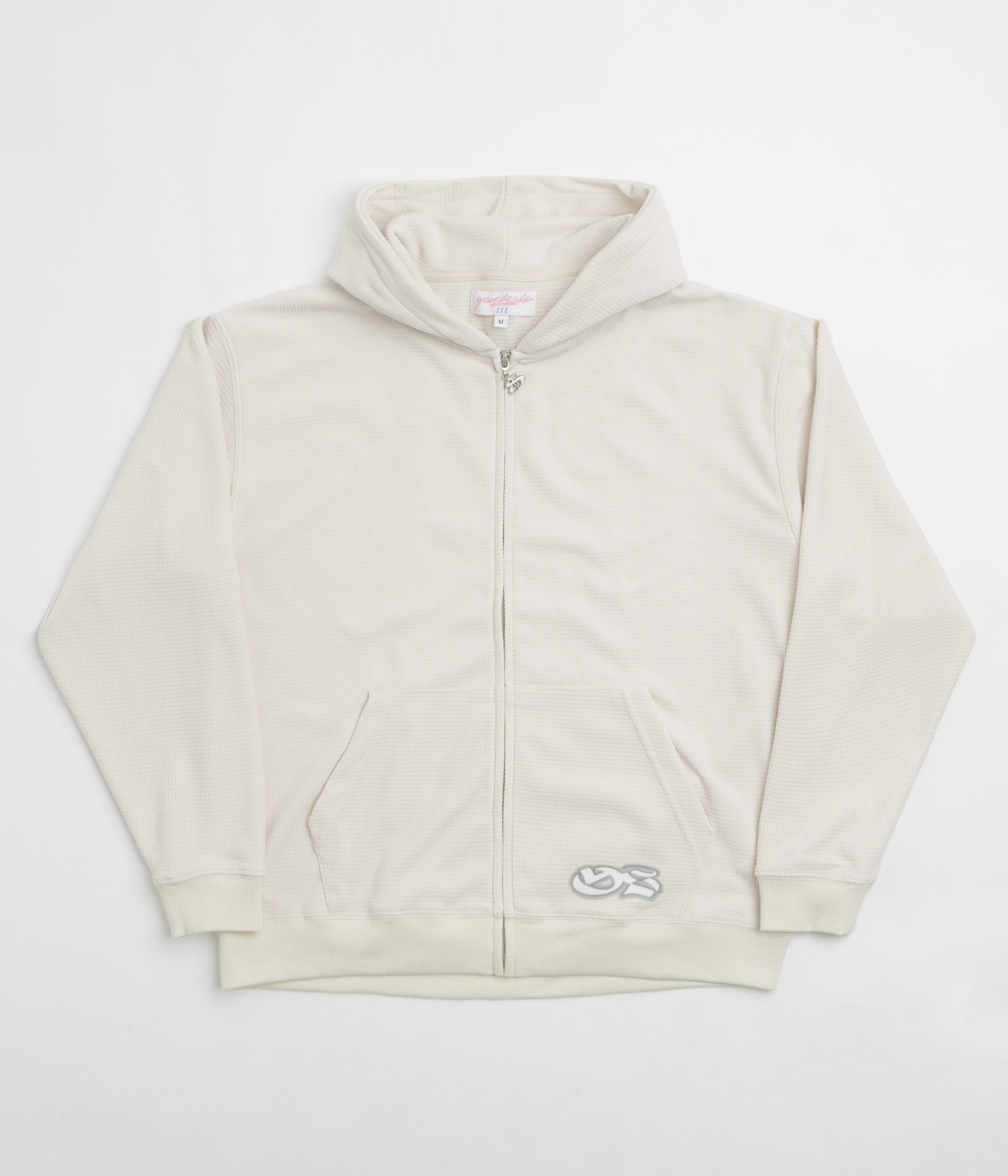 Yardsale Sprayed Waffle Full Zip Hoodie in Cream