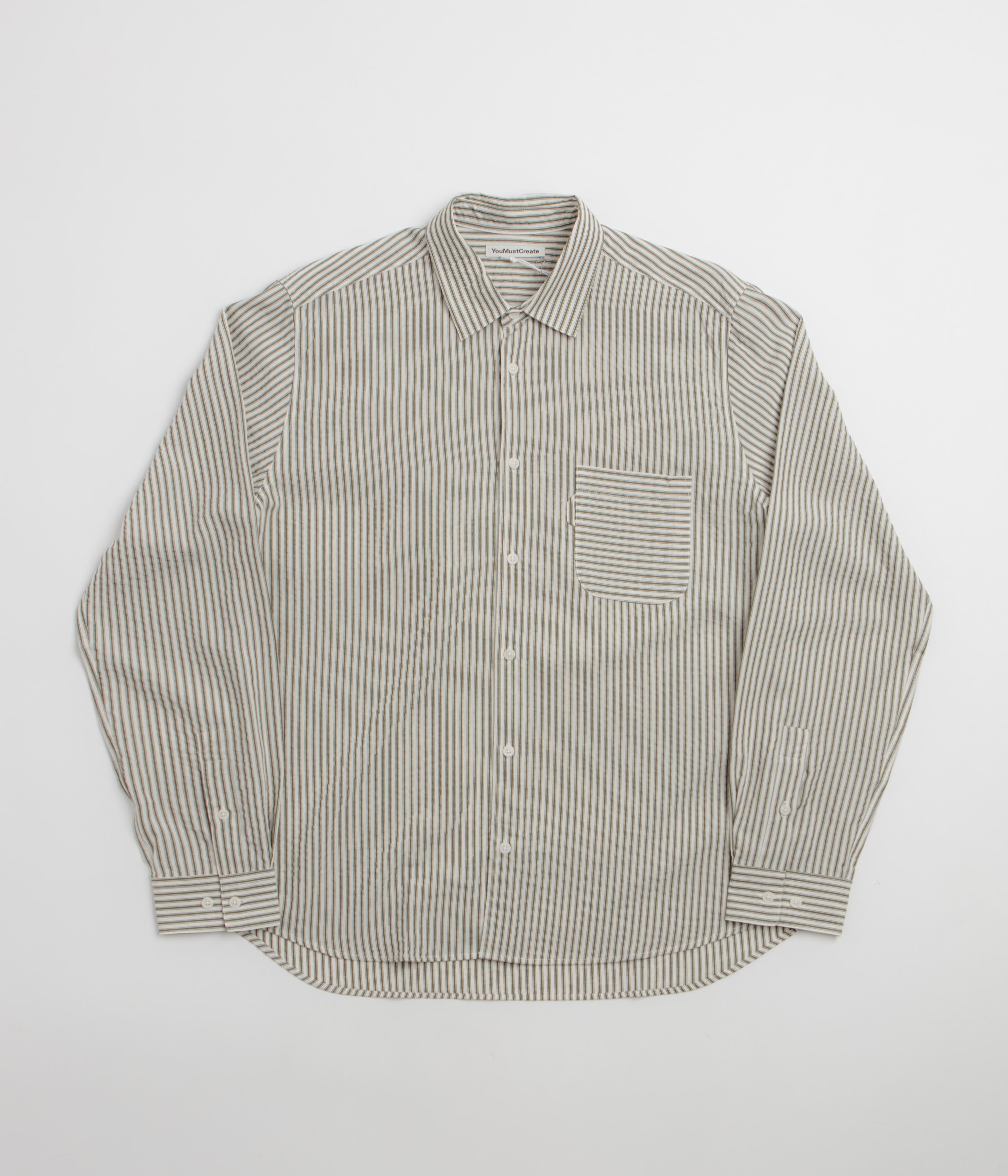 YMC Curtis Shirt in Green and White