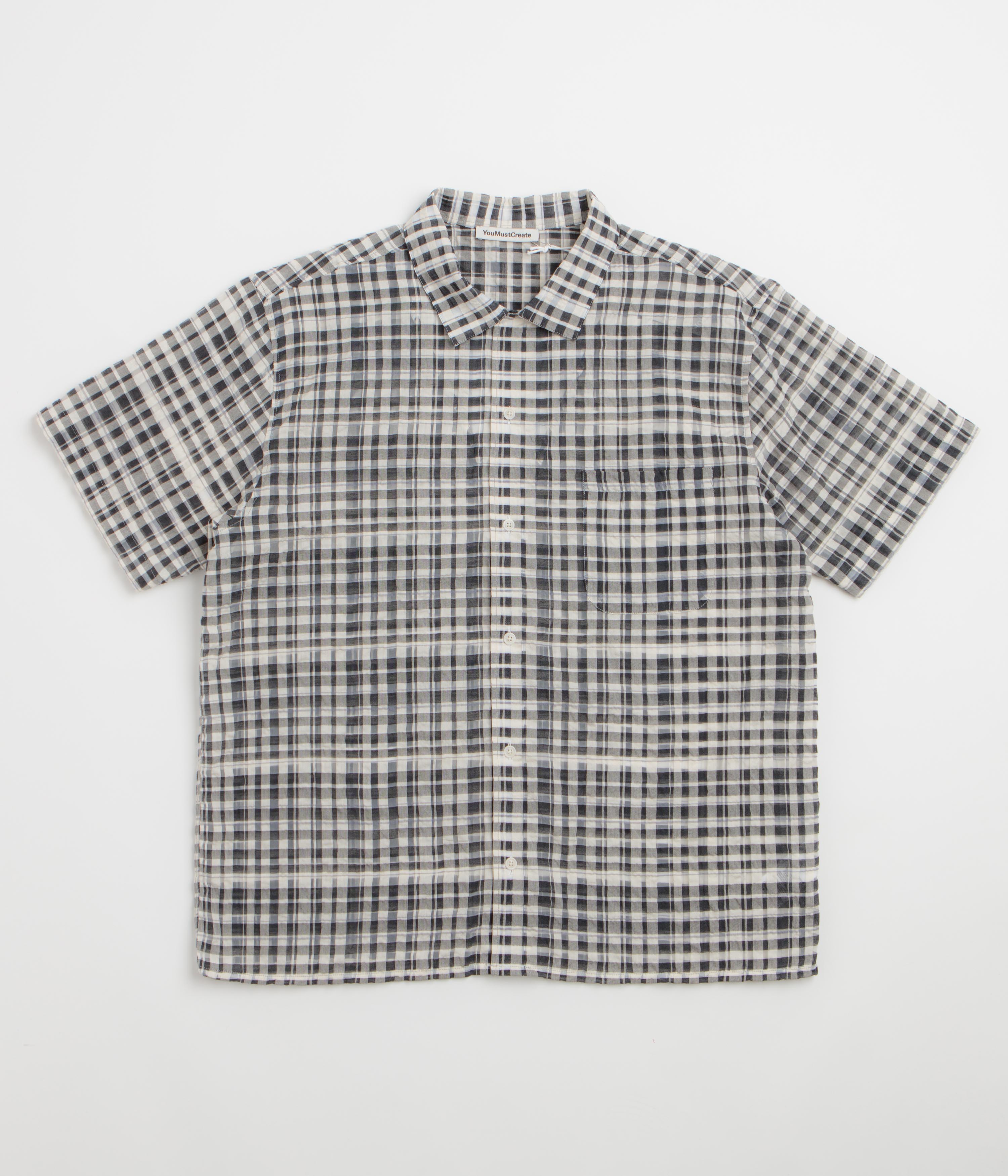 YMC Malick Short Sleeve Shirt - Charcoal / Off White