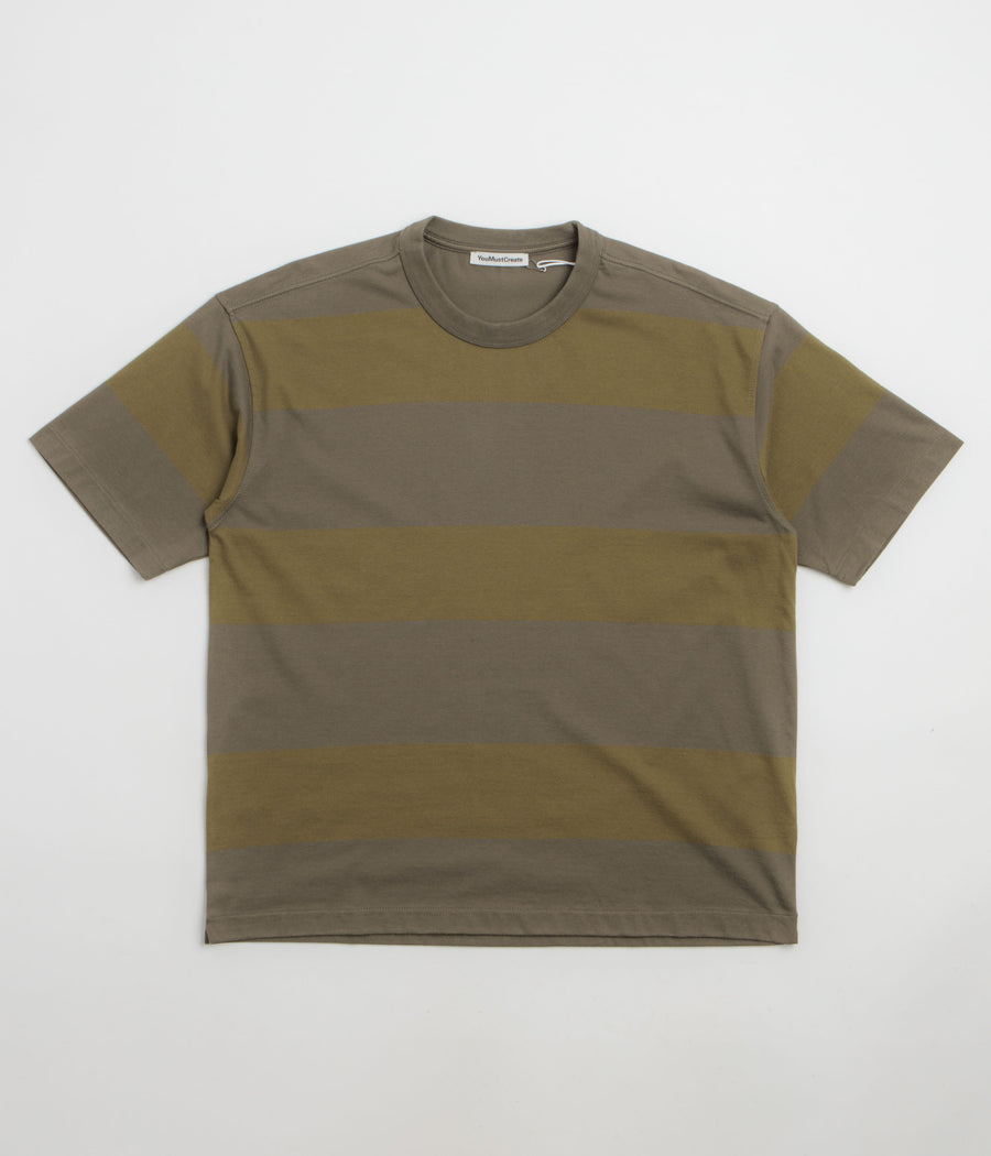 YMC Triple Wide Stripe T-Shirt in Green and Multi