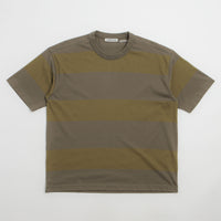 YMC Triple Wide Stripe T-Shirt in Green and Multi thumbnail