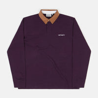 Carhartt Cord Rugby Long Sleeve Polo Shirt - Boysenberry / Hamilton Brown / White thumbnail