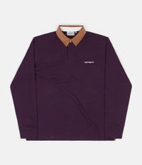 Carhartt Cord Rugby Long Sleeve Polo Shirt - Boysenberry / Hamilton Brown / White