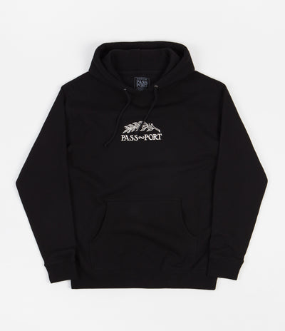Pass Port Quill Embroidery Hoodie - Black