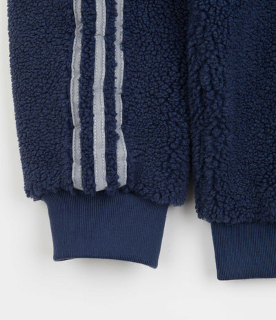 Adidas Blondey Sherpa Pullover Jacket - Mineral Blue / Reflective Silv ...