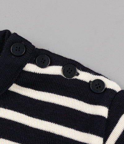 Armor Lux Stripe Knit Crewneck Sweatshirt - Navy / Nature