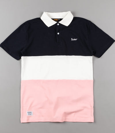 Butter Goods Court Polo Shirt - Navy / White / Pink