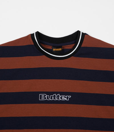 Butter Goods Jacquard Stripe T-Shirt - Brown / Navy
