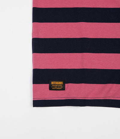 Butter Goods Jacquard Stripe T-Shirt - Coral / Navy