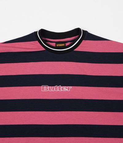 Butter Goods Jacquard Stripe T-Shirt - Coral / Navy