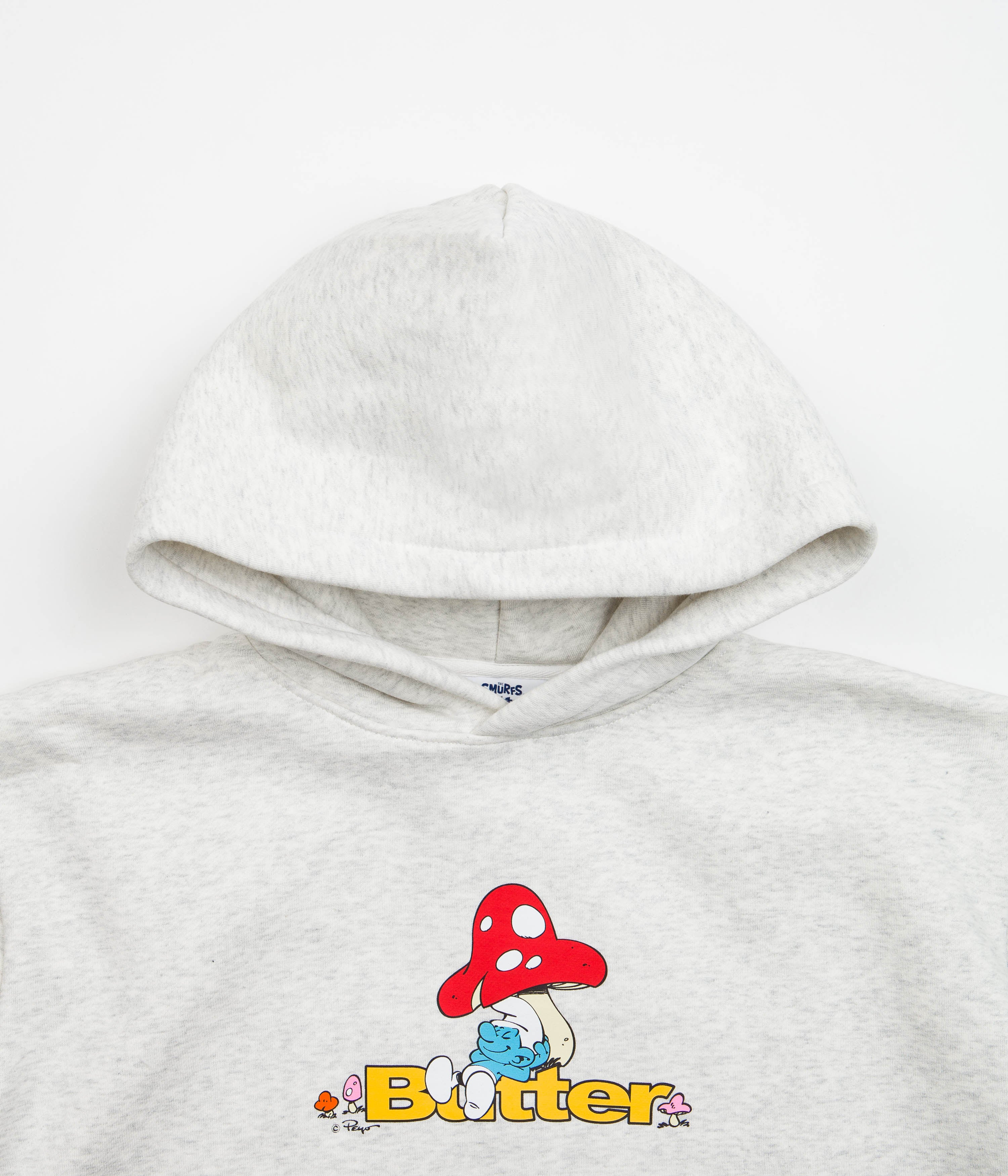 Butter Goods x The Smurfs Lazy Logo Hoodie Ash Grey Flatspot