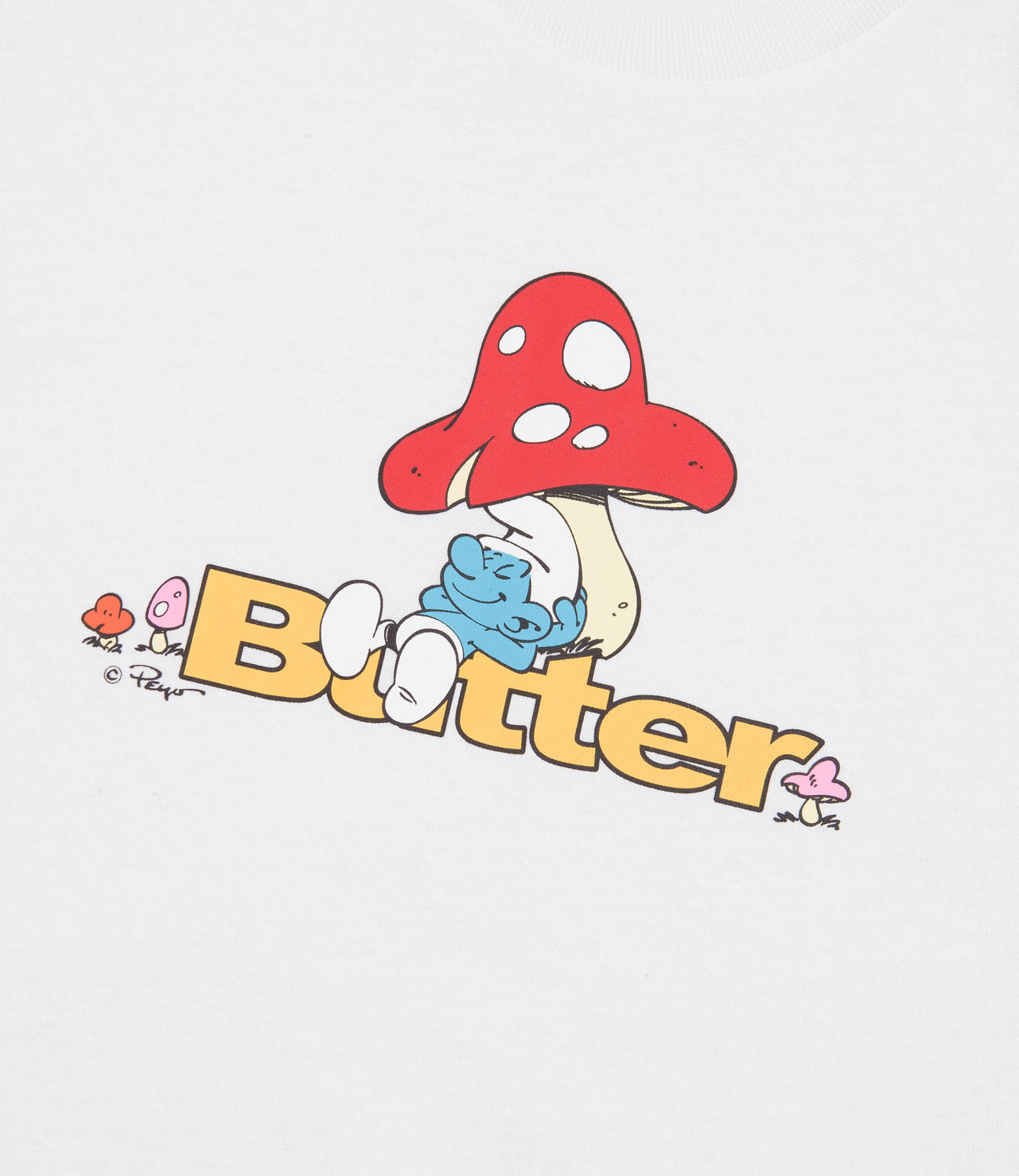 関税送料込♪BUTTER GOODS x THE SMURFS/LAZY LOGO TEE Butter Goods x The Smurfs Lazy Logo T-Shirt - White | Flatspot
