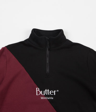 Butter Goods Split 1/4 Zip Sweatshirt - Black / Burgundy