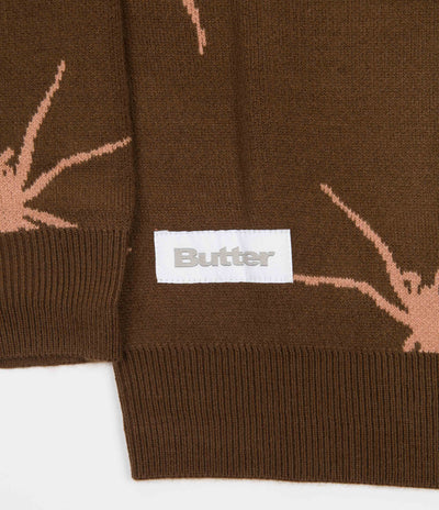 Butter Goods Tarantula Knitted Crewneck Sweatshirt - Brown / Dusty Peach