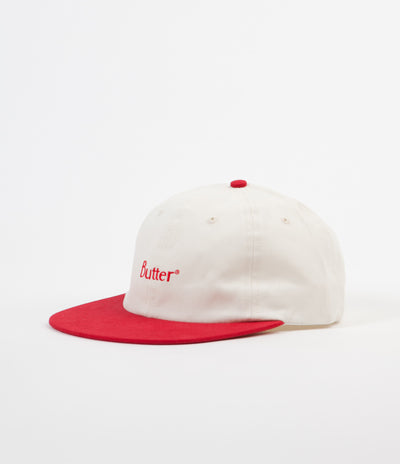 Butter Goods Two Tone Classic Logo 6 Panel Cap - Natural / Red