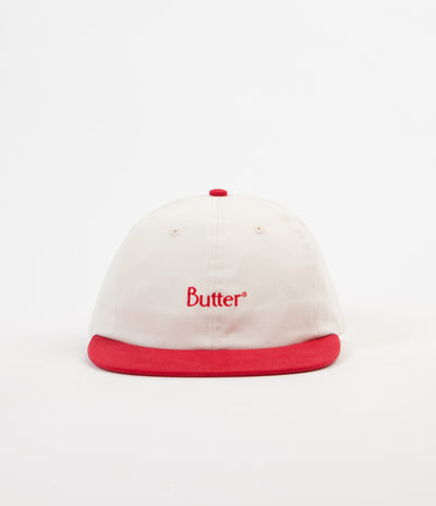 Butter Goods Two Tone Classic Logo 6 Panel Cap - Natural / Red