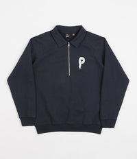 by Parra Birdface Font P 1/2 Zip Polo Sweatshirt - Navy Blue