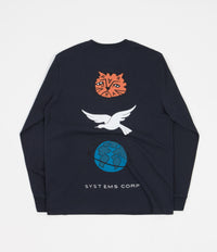by Parra Sad Cat System Bird Long Sleeve T-Shirt - Navy Blue