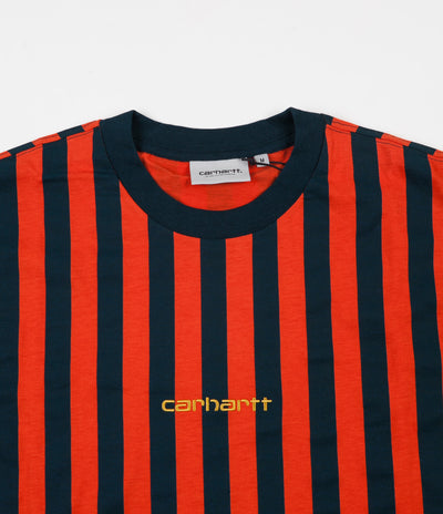 Carhartt Barnett Stripe Long Sleeve T-Shirt - Brick Orange / Duck Blue / Colza
