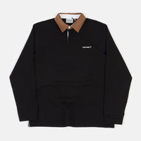 Carhartt Cord Rugby Long Sleeve Polo Shirt - Black / Hamilton Brown / White thumbnail