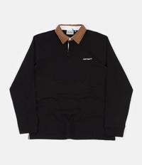 Carhartt Cord Rugby Long Sleeve Polo Shirt - Black / Hamilton Brown / White