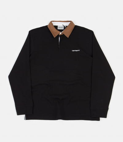 Carhartt Cord Rugby Long Sleeve Polo Shirt - Black / Hamilton Brown / White
