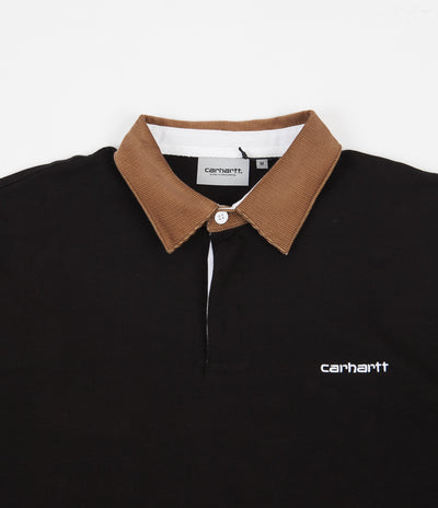 Carhartt Cord Rugby Long Sleeve Polo Shirt - Black / Hamilton Brown / White