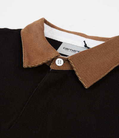 Carhartt Cord Rugby Long Sleeve Polo Shirt - Black / Hamilton Brown / White