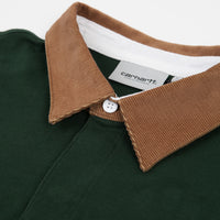 Carhartt Cord Rugby Long Sleeve Polo Shirt - Bottle Green / Hamilton Brown / White thumbnail