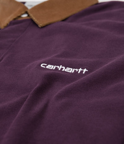 Carhartt Cord Rugby Long Sleeve Polo Shirt - Boysenberry / Hamilton Brown / White