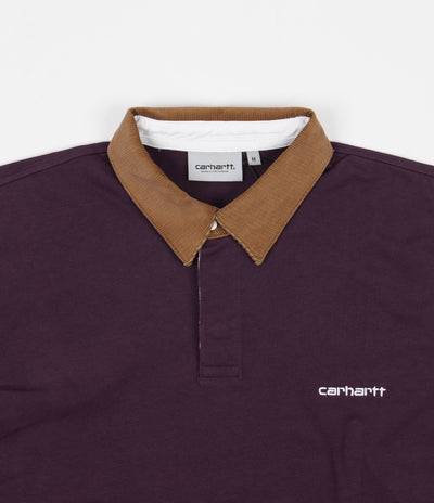 Carhartt Cord Rugby Long Sleeve Polo Shirt - Boysenberry / Hamilton Brown / White