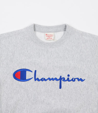 Champion Reverse Weave Script Logo Crewneck Sweatshirt - Grey Marl