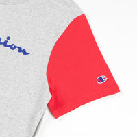 Champion Reverse Weave Tricolour Script Logo T-Shirt - Grey / Navy / Red thumbnail