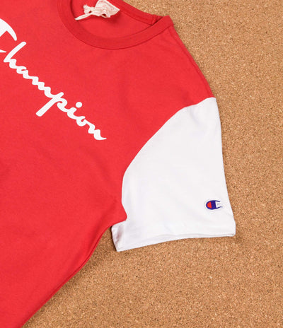 Champion Reverse Weave Tricolour Script Logo T-Shirt - Red / Navy / White