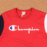 Champion Reverse Weave Tricolour Script Logo T-Shirt - Red / Navy / White thumbnail