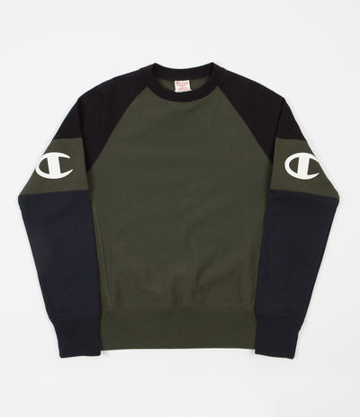 Champion Reverse Weave Two Tone Crewneck Sweatshirt - Olive Green / Navy