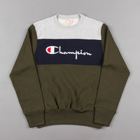 Champion Script Logo Crewneck Sweatshirt - Heather Grey / Navy / Green thumbnail