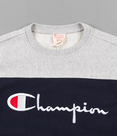 Champion Script Logo Crewneck Sweatshirt - Heather Grey / Navy / Green