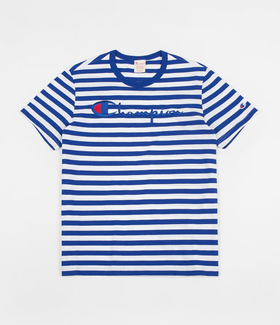 Champion Striped Script Logo T-Shirt - Blue / White