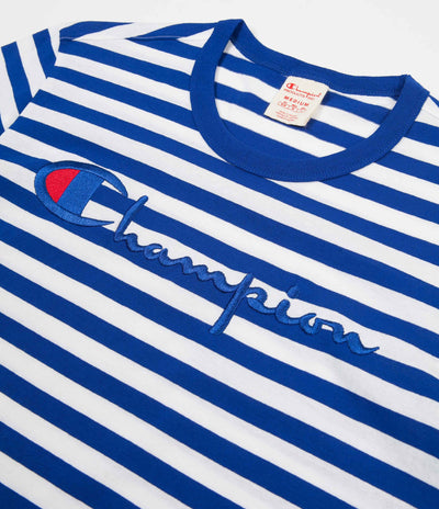 Champion Striped Script Logo T-Shirt - Blue / White