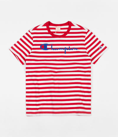 Champion Striped Script Logo T-Shirt - Red / White