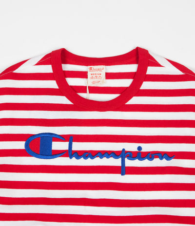 Champion Striped Script Logo T-Shirt - Red / White