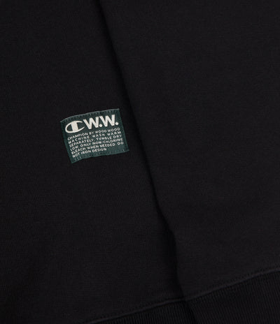 Champion x Wood Wood Mike Box Logo Crewneck Sweatshirt - Black / White