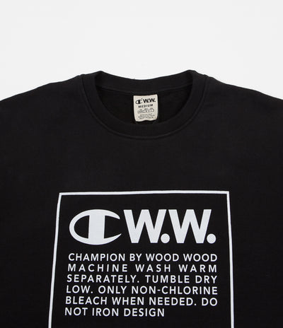 Champion x Wood Wood Mike Box Logo Crewneck Sweatshirt - Black / White