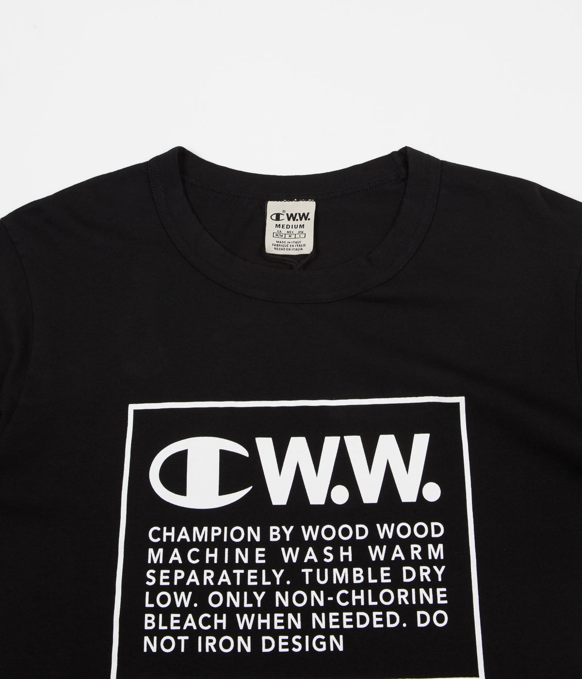 Champion x Wood Rick Box Logo T-Shirt - Black / White | Flatspot