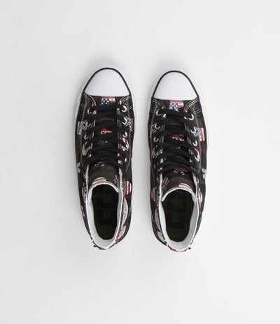 Converse CTAS Pro Hi Camo Peace Shoes in Piquant Green and Insignia Blue / Varsity Red
